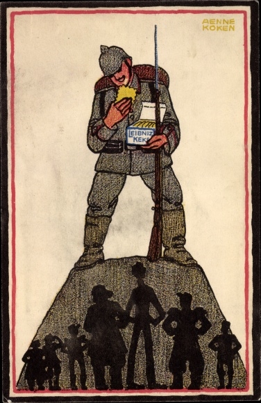 Artist PC Koken, Aenne, advertisement, Leibniz biscuit, Bahlsen, German soldier