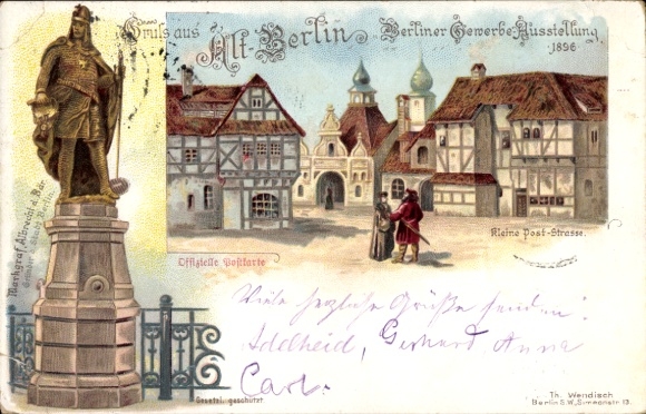 Litografia Berlin, Wystawa handlowa 1896, margrabia Albrecht Niedźwiedź, Kleine Post Straße