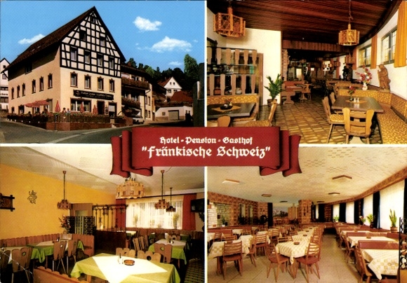 Ak Obertrubach Frankisch Zwitserland, Hotel-Pension-Gasthof Frankisch Zwitserland, vakwerkhuis