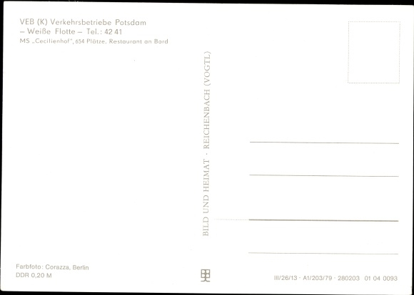 PC VEB Verkehrsbetriebe Potsdam, White Fleet, MS Cecilienhof, pier
