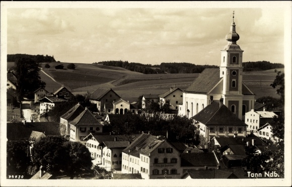 Postcard Tann in Lower Bavaria, partial view with church