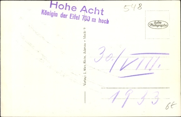 Postcard Adenau in the Eifel, Hohe Acht with hotel, Nürburgring, Kaiser Wilhelm tower