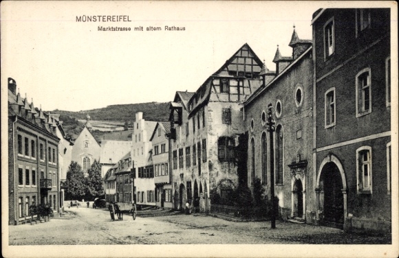 Postcard Bad Münstereifel in North Rhine-Westphalia, Marktstraße, old town hall