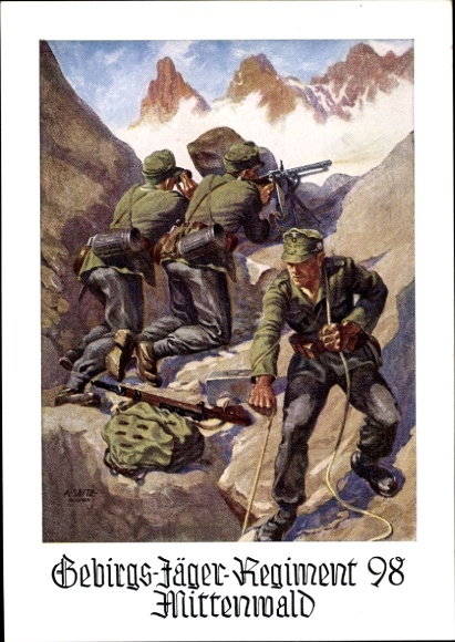 Künstler Ak Seitz, Gebirgsjäger Regiment 98 Mittenwald, Wehrmacht