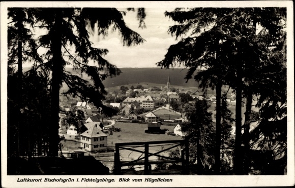 Postcard Bischofsgrün in the Fichtelgebirge, view from the hill rock