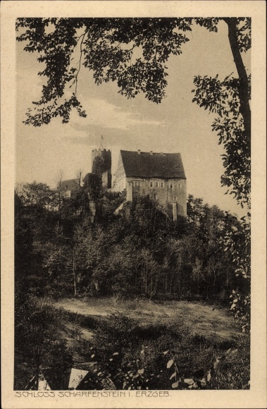 Postcard Drebach Erzgebirge, view of Scharfenstein Castle
