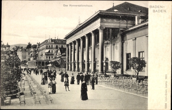 Postcard Baden Baden am Schwarzwald, The Conversation House, Passers-by