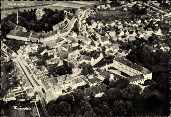 Postcard Wallerstein in Swabia, aerial photograph