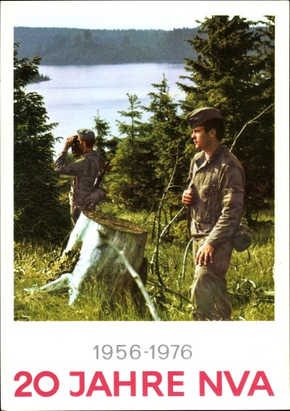 Postcard 20 years NVA 1976, GDR, soldiers in uniforms