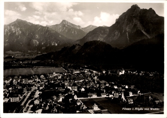 Postcard Füssen in Allgäu, aerial photograph