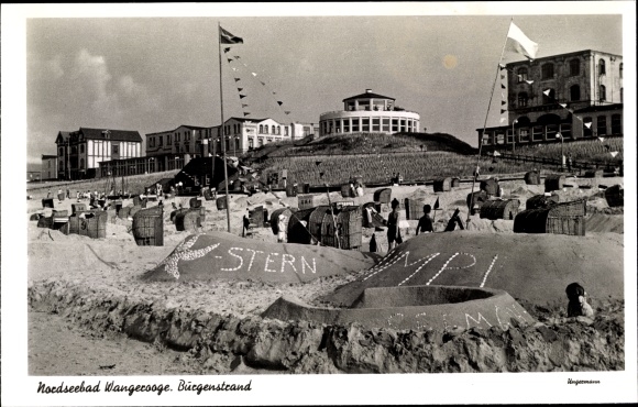 Postcard Nordseebad Wangerooge in Ostfriesland, beach party, castle beach, sandcastle