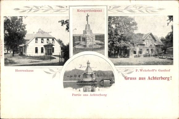 Ak Achterberg Obereinzingen Osterheide, Herrenhaus, Kriegerdenkmal, P. Wehrhoffs Gasthof
