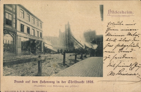 Ak Hildesheim in Niedersachsen, Brand auf den Hohenweg in der Christnacht 1898