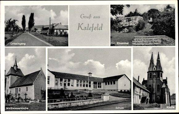KP Kalefeld am Harz, wjazd do miasta, Weißwasserkirche, szkoła, kościół, pomnik
