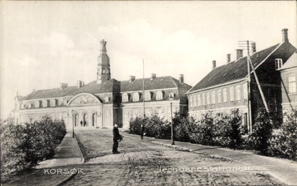 Postcard Korsør Korsör Denmark, train station