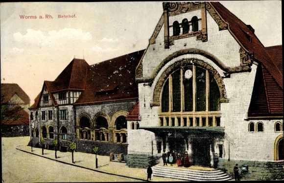 Ansichtkaart Worms am Rhein, treinstation
