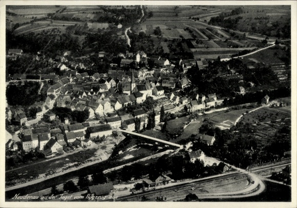 Postcard Neudenau an der Jagst, aerial photograph