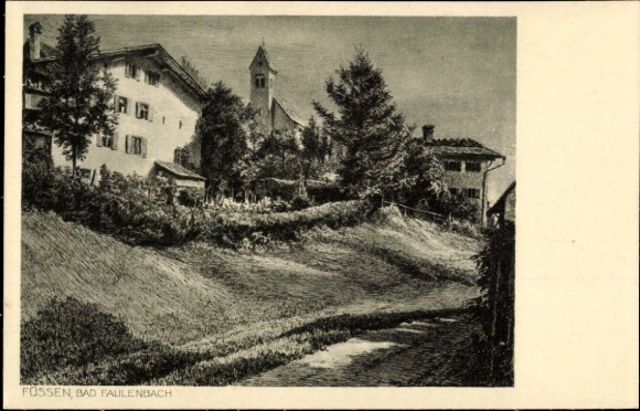 Künstler Ak Neumann J.,Füssen Bad Faulenbach,Kirche,Ort