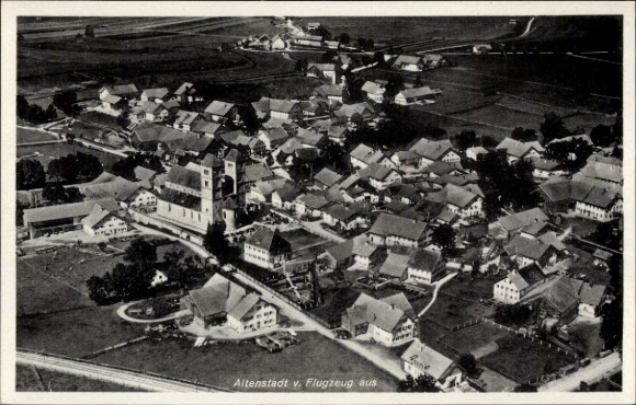 Postcard Altenstadt in Oberbayern, Romanesque Basilica of St. Michael, aerial photograph