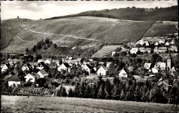 Postcard Dieringhausen Gummersbach in the Oberbergischer Kreis, landscape with houses, hills, trees, church