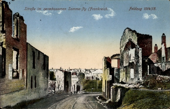 Ak Somme Py Sommepy Tahure Marne, Ort in Trümmern, Feldzug 1914/15