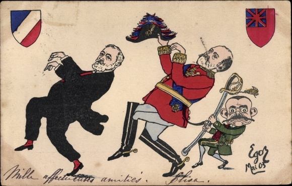 Artist Postcard Caricature, French politician Emile Loubet, King Edward VII of Great Britain