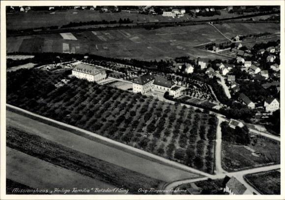 Postcard Betzdorf an der Sieg, aerial photograph, Mission House Holy Family
