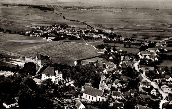Postcard Reimlingen in Swabia, Mission Seminar of the Mariannhiller, aerial photograph