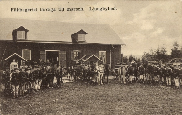 Postcard Ljungbyhed Sweden, Swedish Army, Field Bakery Ready for March