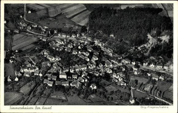 PC Simmershausen Fuldatal in Hesse, long shot, aerial photo
