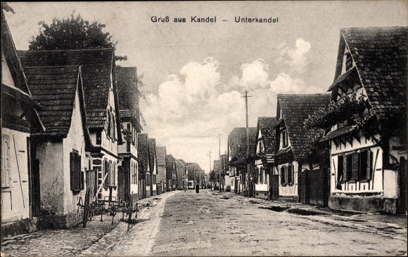 Postcard Unterkandel Kandel in the Palatinate Bienwald, street area, half-timbered houses