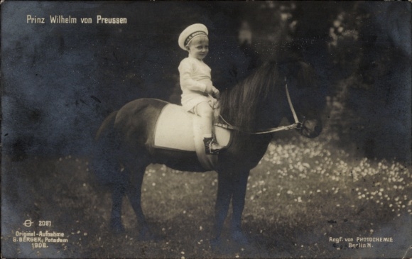 Postcard Prince Wilhelm of Prussia on a pony, PH Berlin 2081