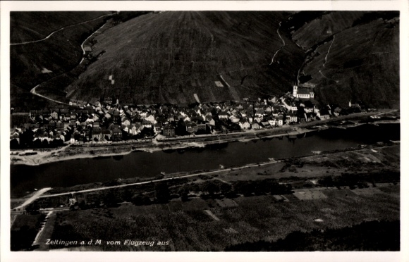Ak Zeltingen an der Mosel, Luftaufnahme