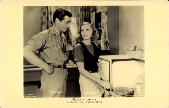 Postcard Actors Greta Garbo and Clark Gable, Susan Lenox, Helga&#39;s fall and rise, film scene