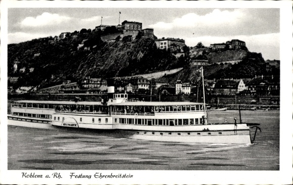 Ak Koblenz am Rhein, Ehrenbreitstein mit Dampfer Bismarck
