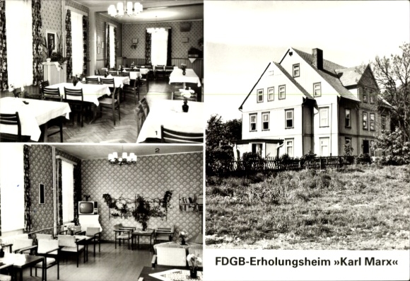 Ak Hasselfelde Oberharz am Brocken, FDGB recreatiehuis Karl Marx, eetkamer, clubkamer, DDR