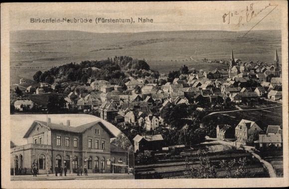 Postcard Neubrücke on the Nahe near Birkenfeld Hoppstädten Weiersbach, general view, train station