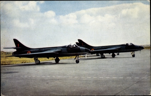 Postcard Belgian fighter aircraft, fighter aircraft, interceptor Hawker Hunter MK VI