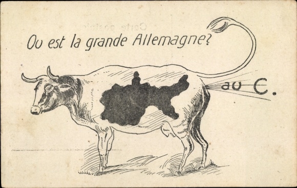 Ansichtkaart Altentreptow Mecklenburgse merengebied, een koe met het Duitse stempel op de...
