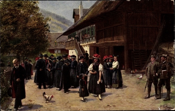 Künstler Ak Hoffmann, H., Nach der Kirche, Schwarzwaldtrachten