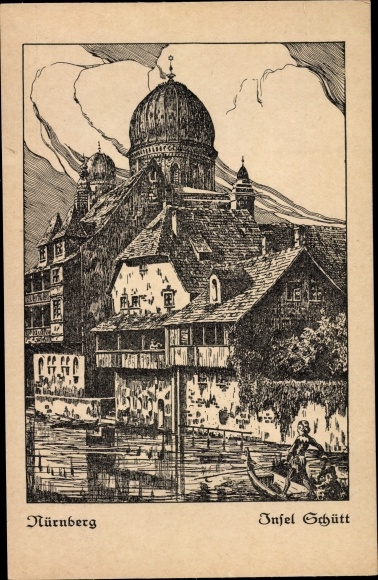 Artist Postcard Schmigalle, V., Nuremberg in Middle Franconia, Schütt Island