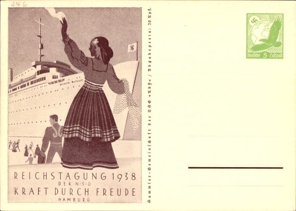 Postal stationery PC Hamburg, Reichstag meeting of the NSG KdF 1938, steamer Wilhelm Gustloff