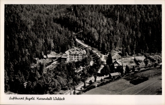 Ak Nagold im Schwarzwald, Luftkurort  Kuranstalt Waldeck, Waldlandschaft, Schwarz-Weiß-Foto