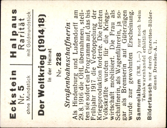 Collection picture The World War 1914/18, In the homeland, No. 228, tram conductor