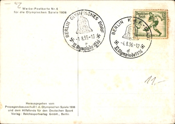 Maps Artist Postcard Dreher, Schicker, Torch Relay, Olympic Games Berlin 1936