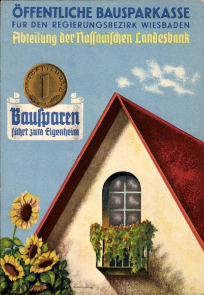 Postcard Advertising, Public Building Society for the Wiesbaden Administrative District, Nassauische Landesbank
