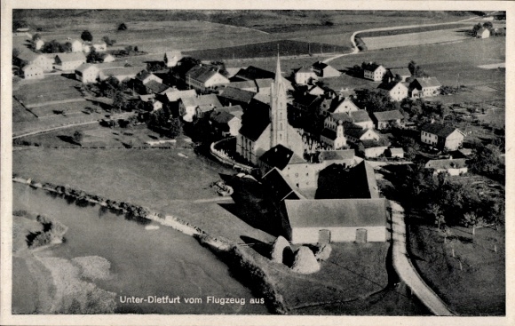 Postcard Unterdietfurt Lower Bavaria, aerial photograph