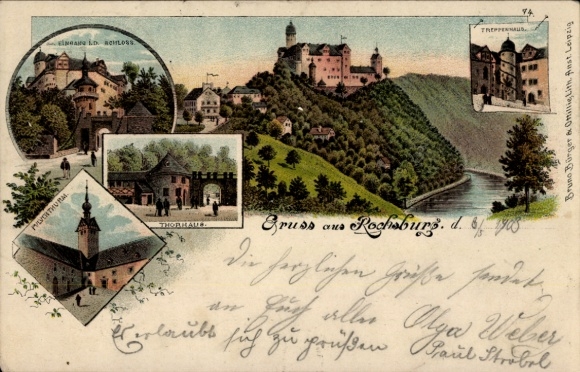 Postcard Rochsburg Lunzenau in Saxony, view of castle, landscape, small pictures, PC