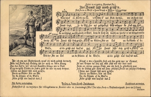 Song Postcard Soph, Hans, Erzgebirge dialect 1, Mei Hamit greets me