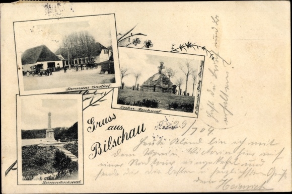 Ak Bilschau Sankelmark Oeversee in Schleswig Holstein, Gasthaus, Denkmal